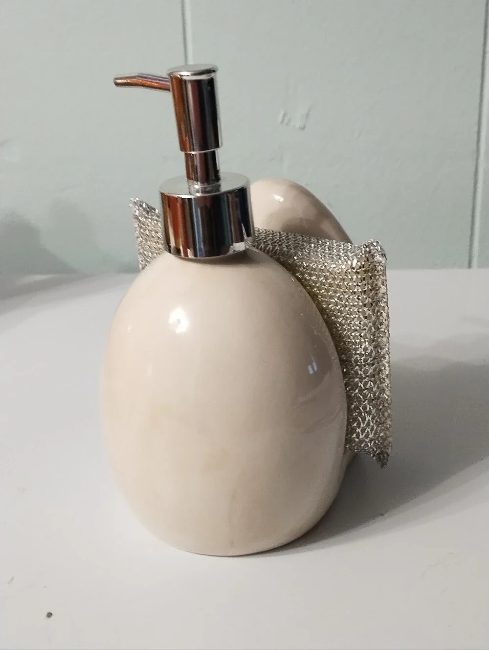 New Johanna Parker Spooky Ceramic Soap Dispenser - White with Orange Bow